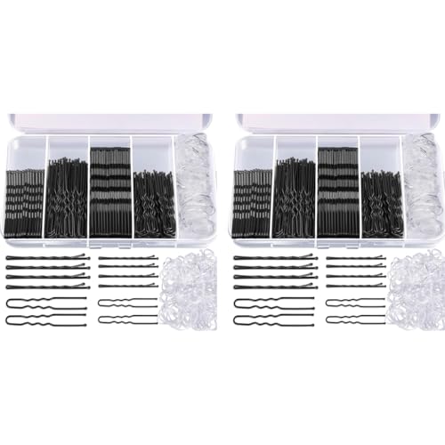 MAYCREATE® 600PCS Bobby Pins Hair U Pins with Mini Rubber Ties Stylish Metal for Updos Holding Stray Strands Accessories for Girls Women Black MAYCREATE® 600PCS Bobby Pins Hair U Pins with Mini Rubber Ties Stylish Metal for Updos Holding Stray Strands Accessories for Girls Women Black
